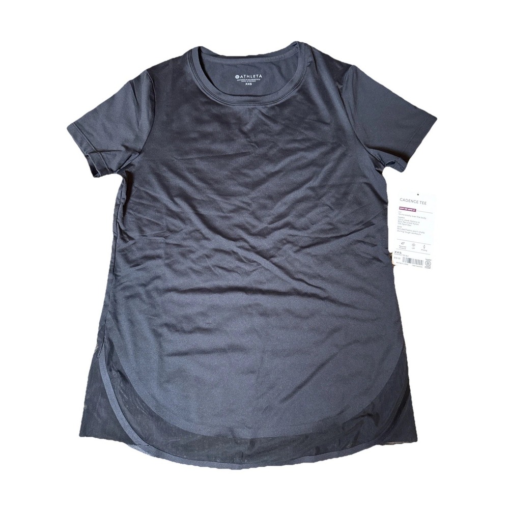 Athleta XXS 2XS Black Cadence Lightweight Tee Yoga Running Athleisure Gym NWT